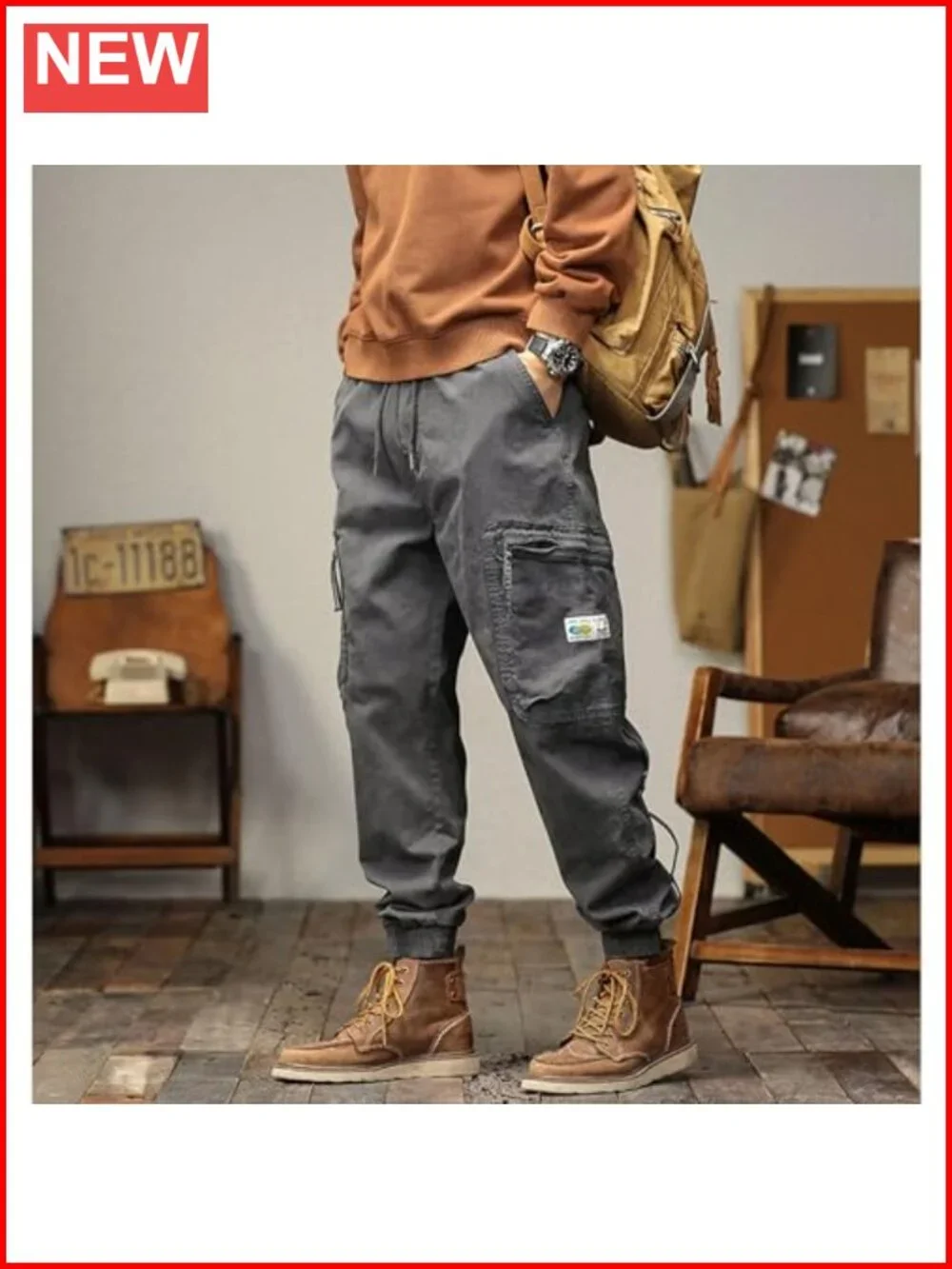 Multi Pocket Cargo Pants Drawstring Sweatpants Joggers Cotton Stretch